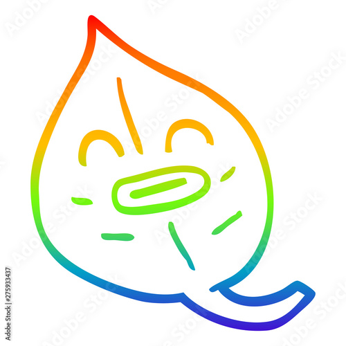 rainbow gradient line drawing cartoon autumnal leaf