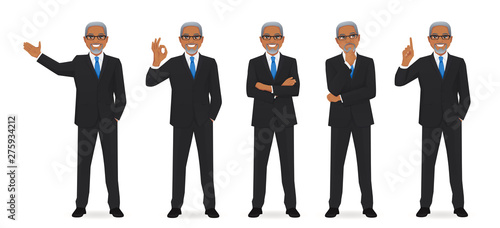 Business man set different gestures isolated vector illustration