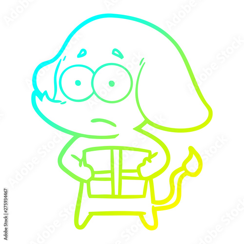 cold gradient line drawing cartoon unsure elephant with christmas present
