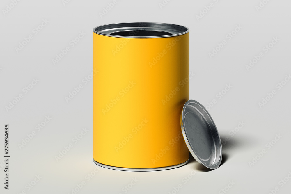 Yellow open paint can isolated on white background, 3d rendering. Yellow open paint can isolated on white background, 3d rendering.