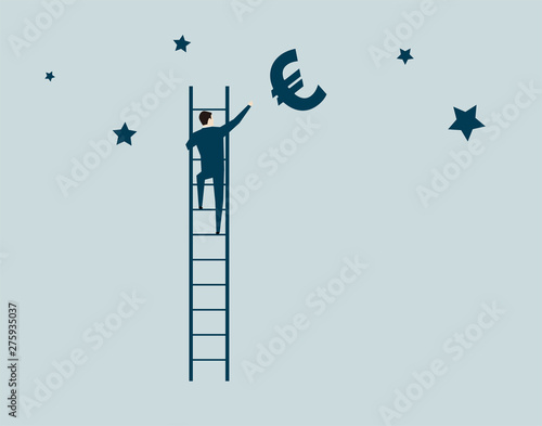 Business people standing on a ladder, wishes and success,euro