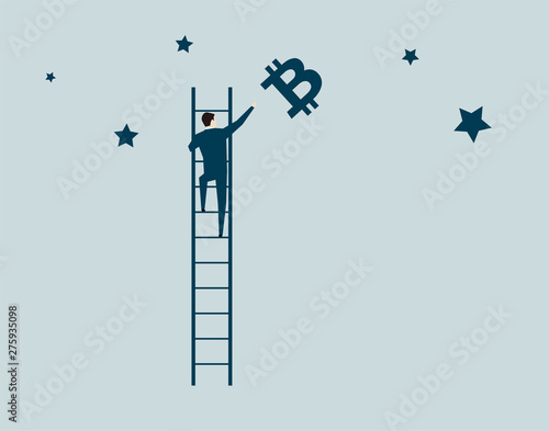 Business people standing on a ladder, wishes and success,bitcoin