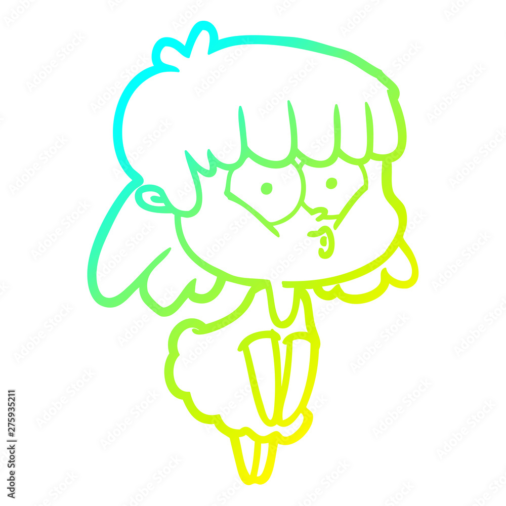 Fototapeta premium cold gradient line drawing cartoon whistling girl
