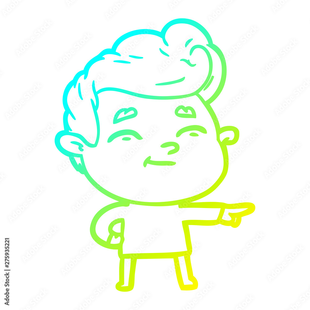 cold gradient line drawing happy cartoon man pointing cold gradient line drawing happy cartoon man pointing