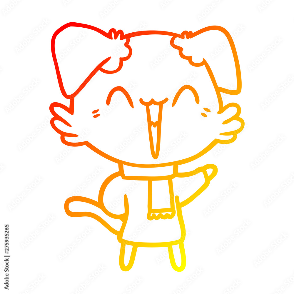 warm gradient line drawing happy little cartoon dog in winter clothes warm gradient line drawing happy little cartoon dog in winter clothes