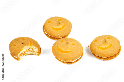 Smiling butter cookies isolated on white background