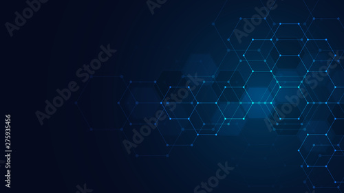 Abstract technology or medical background with hexagons shape pattern. Concepts and ideas for healthcare technology, innovation medicine, health, science and research.