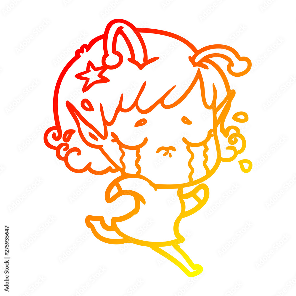 warm gradient line drawing cartoon crying alien girl warm gradient line drawing cartoon crying alien girl