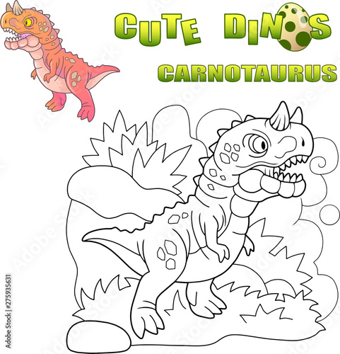 cartoon predatory prehistoric dinosaur carnotaurus, funny illustration