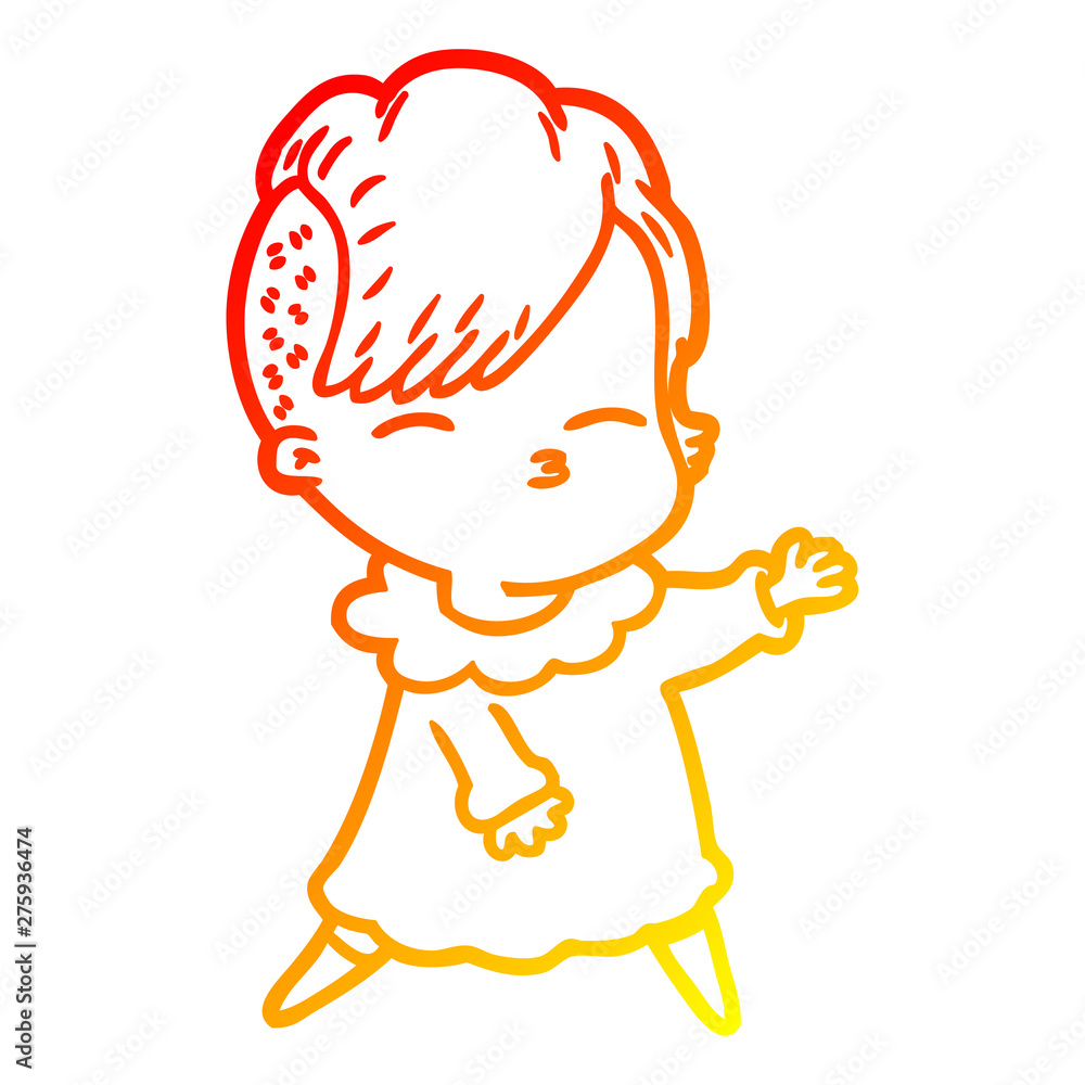warm gradient line drawing cartoon squinting girl warm gradient line drawing cartoon squinting girl