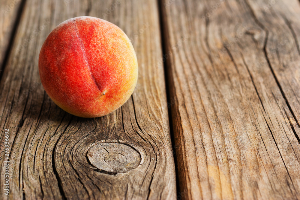 peach fruit on old weathered wooden table background peach fruit on old weathered wooden table background