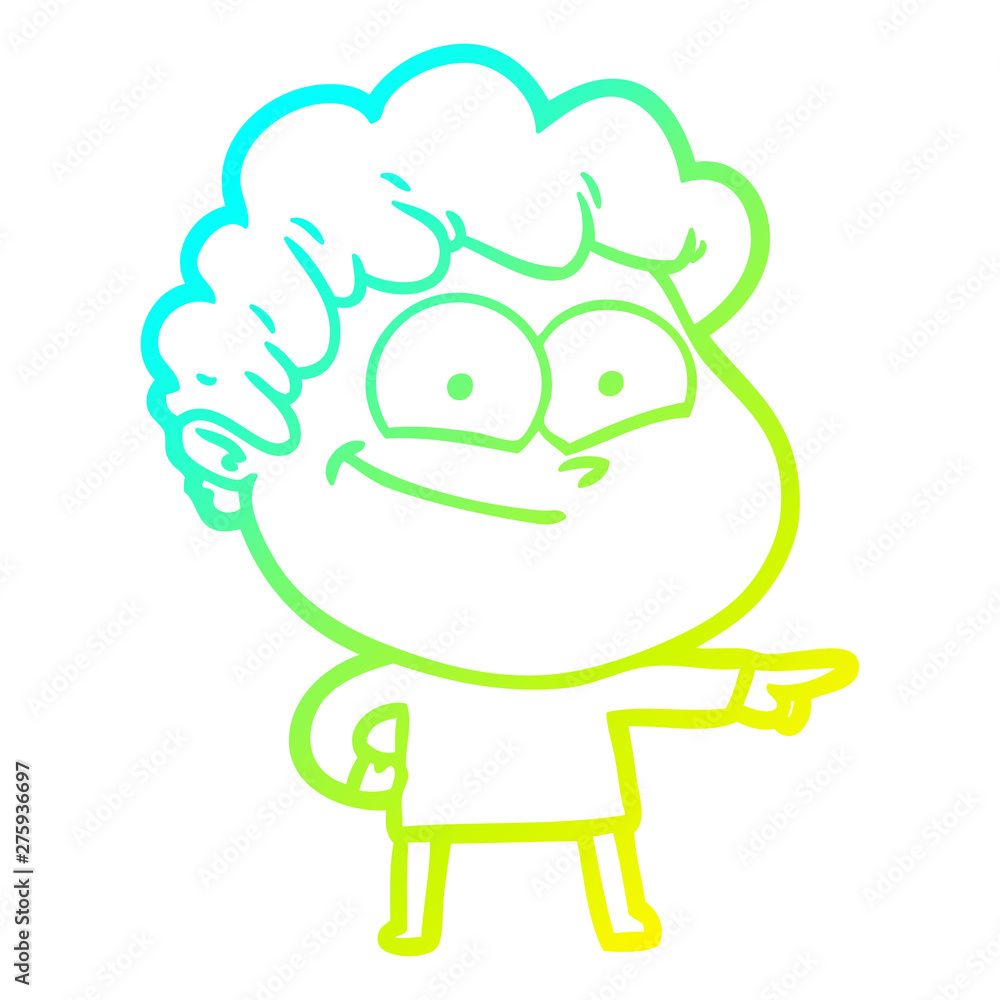 Fototapeta premium cold gradient line drawing cartoon happy man