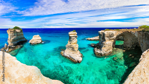 Best beaches and sea of Italy . Puglia - Torre di sant Andrea, natural rock formations photo