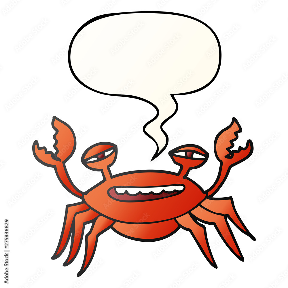 Obraz premium cartoon crab and speech bubble in smooth gradient style