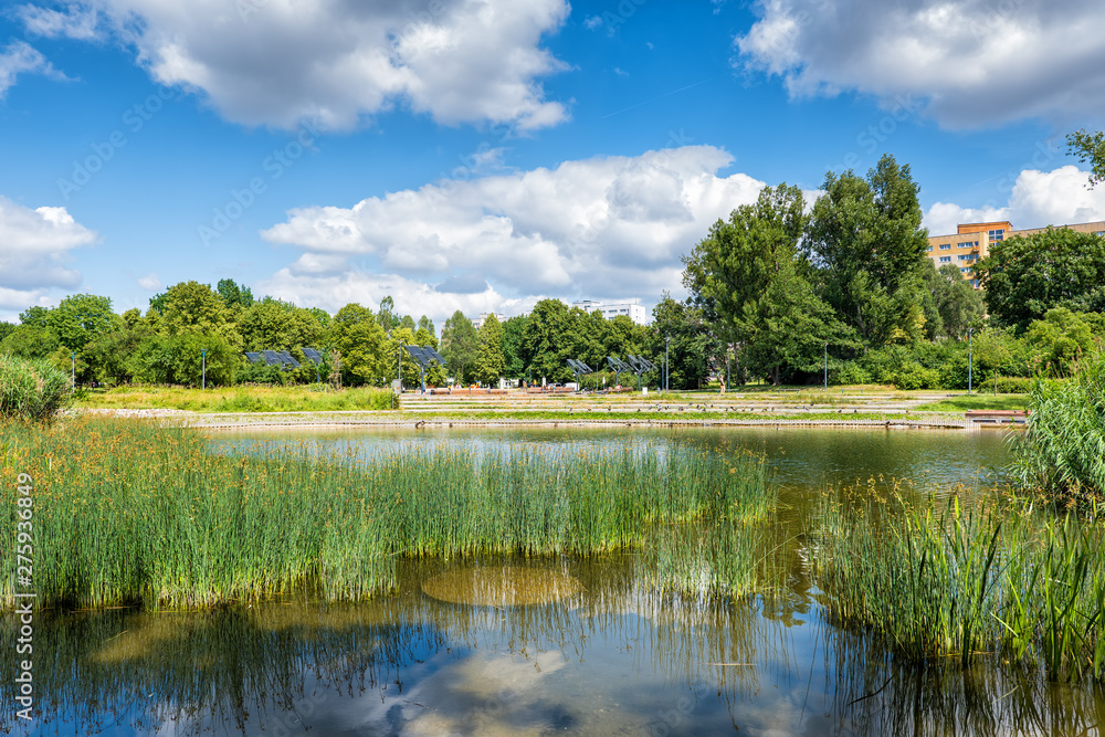 Pond in Edwarda Szymanskiego Park in Warsaw
