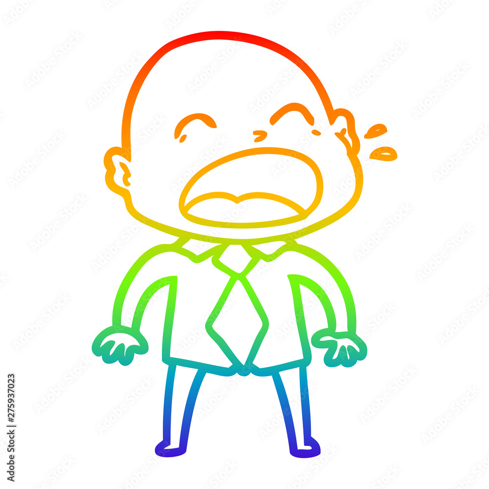 Fototapeta premium rainbow gradient line drawing cartoon shouting bald man