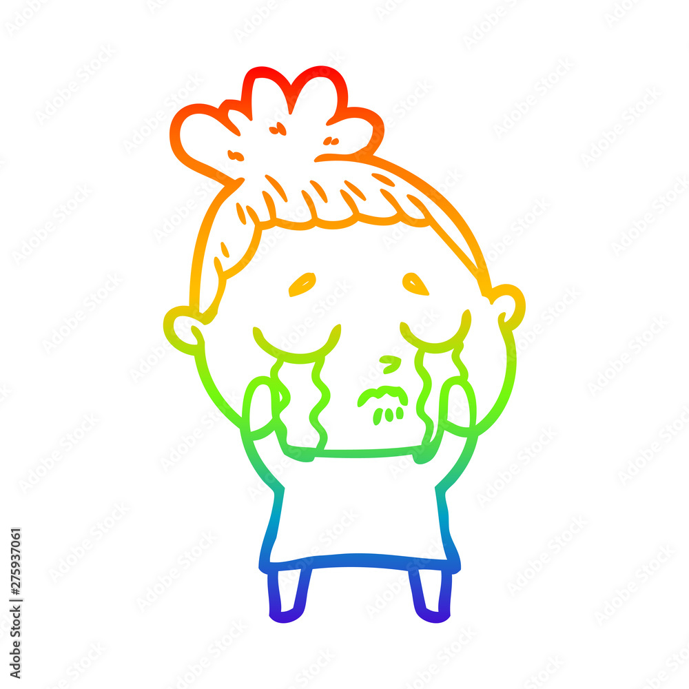 rainbow gradient line drawing cartoon crying woman rainbow gradient line drawing cartoon crying woman