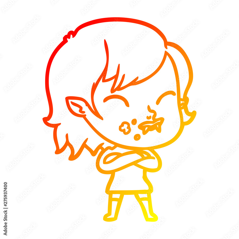 warm gradient line drawing cartoon vampire girl with blood on cheek warm gradient line drawing cartoon vampire girl with blood on cheek