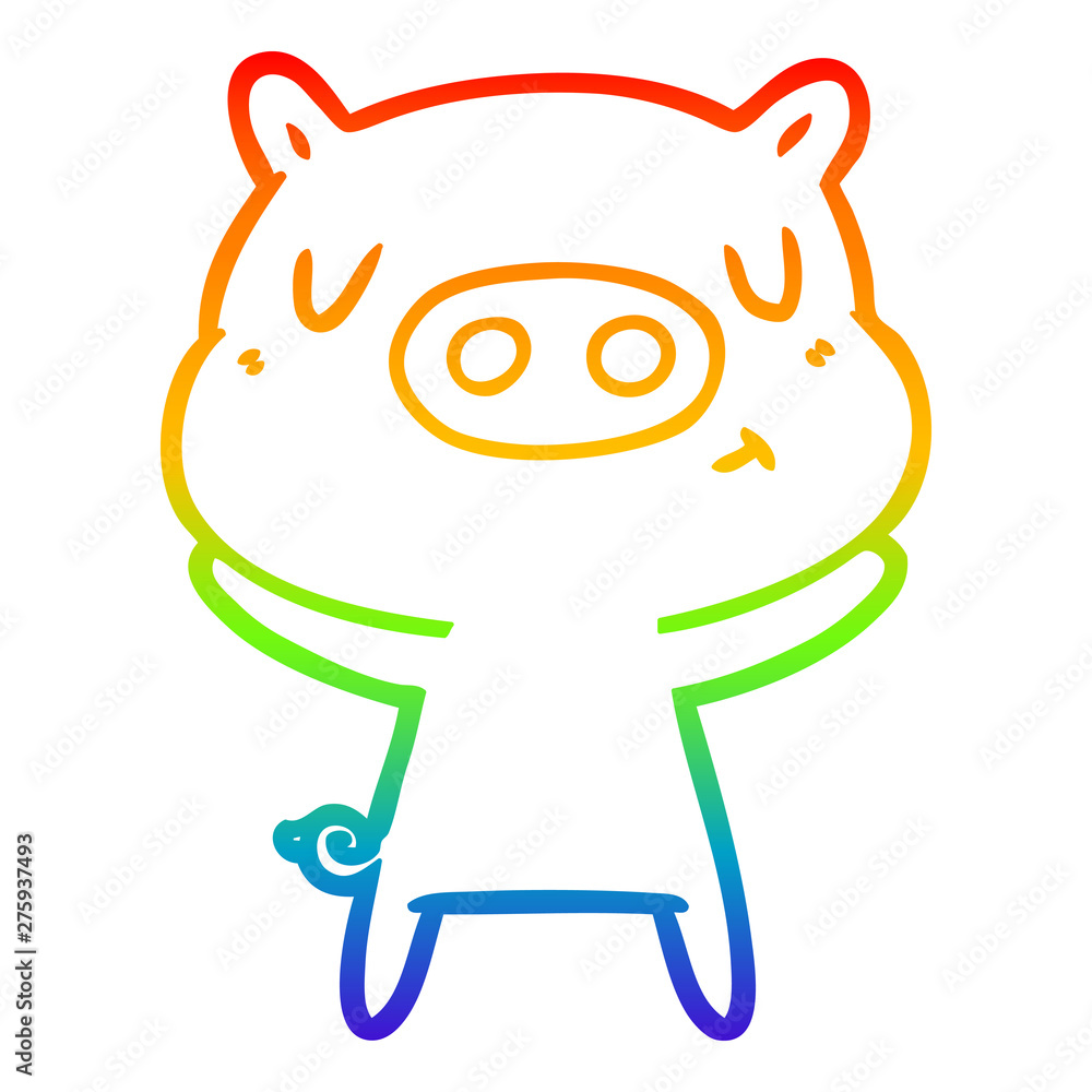 Fototapeta premium rainbow gradient line drawing cartoon content pig