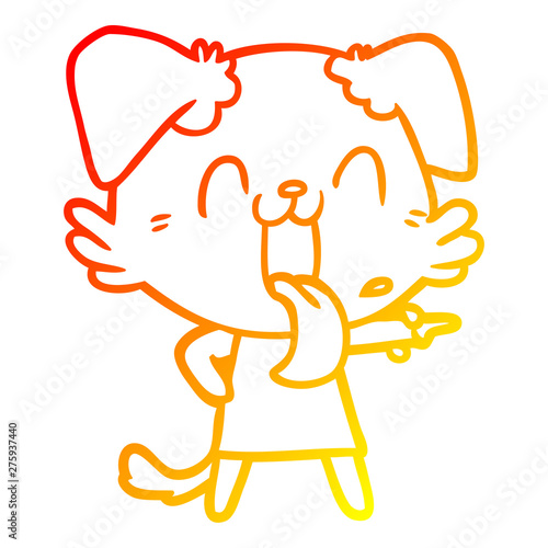 warm gradient line drawing cartoon panting dog in dress