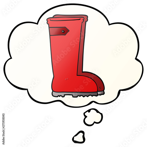 cartoon wellington boots and thought bubble in smooth gradient style