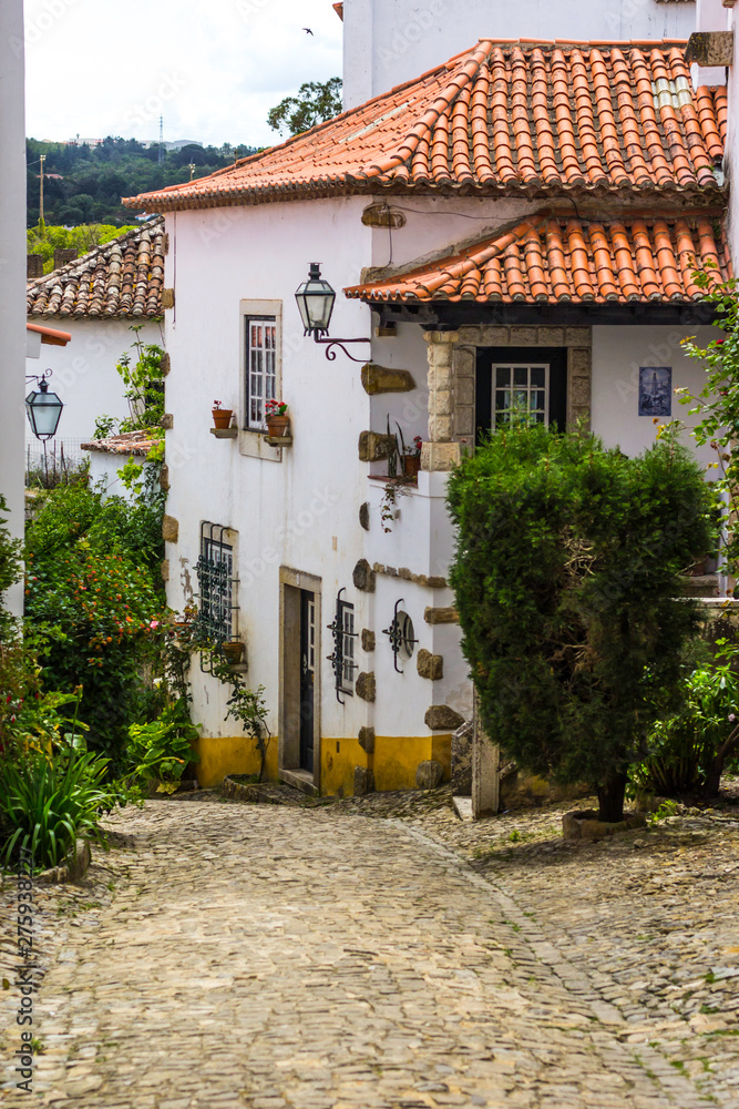 Streets of Obidos. Portugal. Obidos - famous tourist destination in Portugal for its distinguished architecture and history