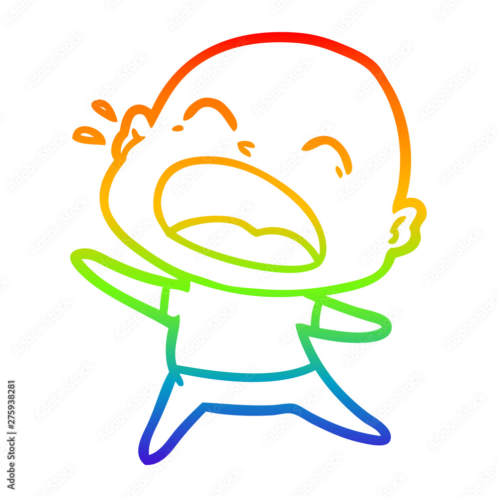 rainbow gradient line drawing cartoon shouting bald man rainbow gradient line drawing cartoon shouting bald man