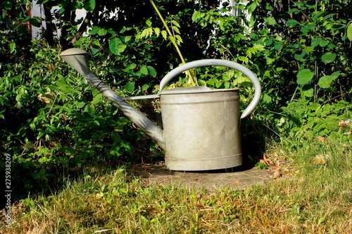 garden, gardening, watering, can, green, plant, watering can, water, metal, nature, pot, spring, container, old, object, flowers, flower, summer