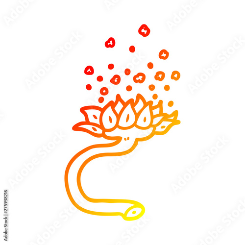 warm gradient line drawing cartoon flower releasing pollen