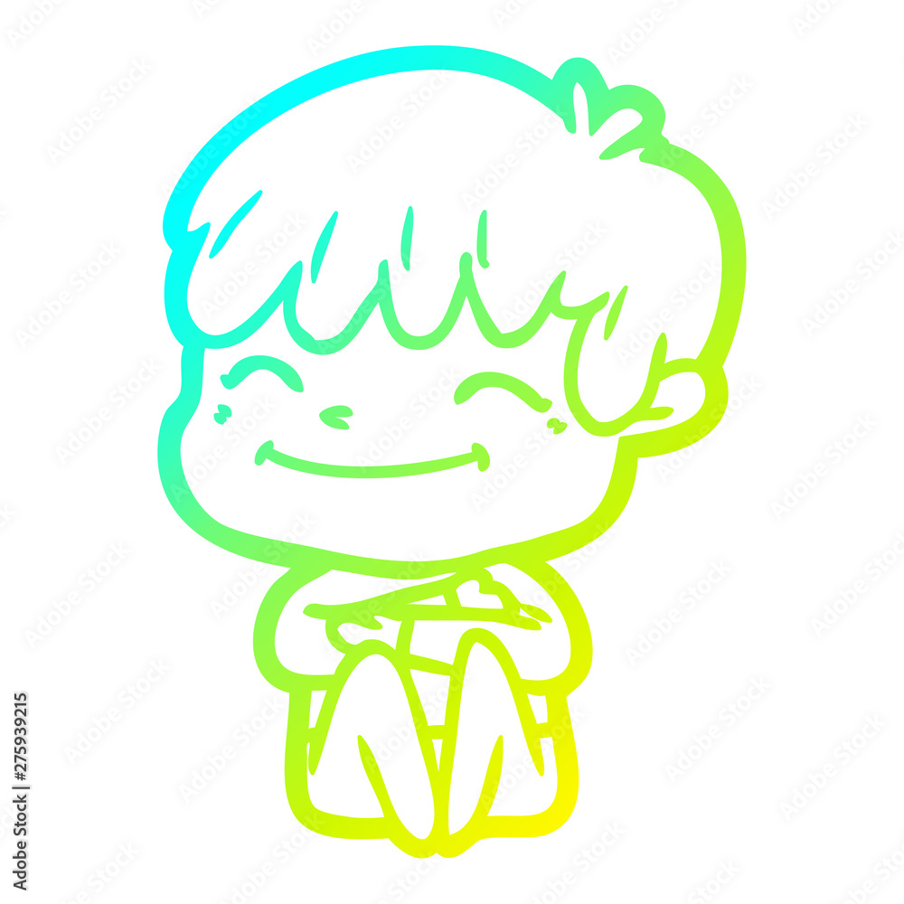 Obraz premium cold gradient line drawing cartoon happy boy