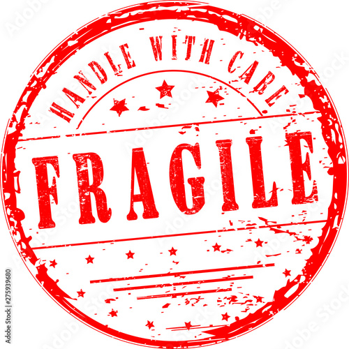 "fragile, handle with care" grunge stamp, vector illustration