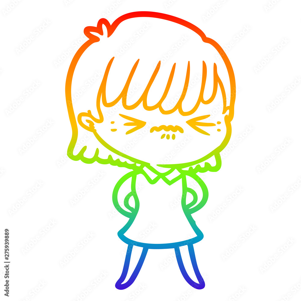 rainbow gradient line drawing annoyed cartoon girl rainbow gradient line drawing annoyed cartoon girl