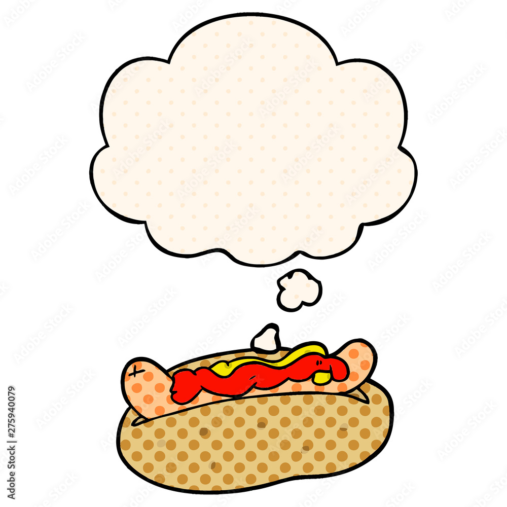 cartoon hotdog and thought bubble in comic book style cartoon hotdog and thought bubble in comic book style
