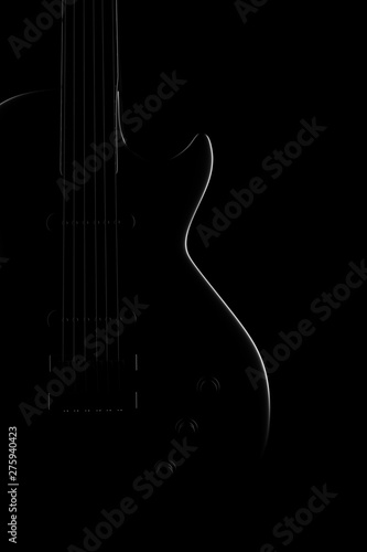 Light and shadow of guitar in the darkness. 3D rendering.