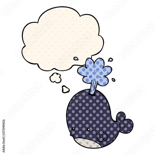 cartoon spouting whale and thought bubble in comic book style