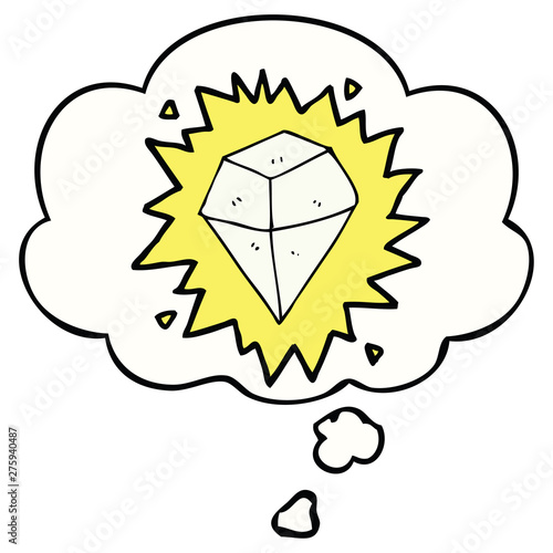 cartoon shining crystal and thought bubble