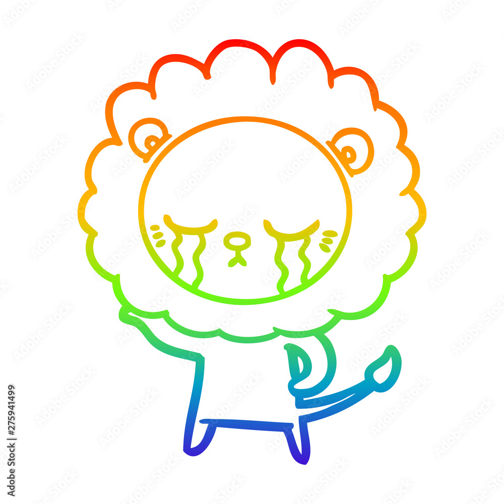 rainbow gradient line drawing crying cartoon lion rainbow gradient line drawing crying cartoon lion