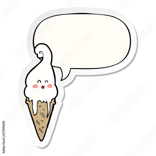 cartoon ice cream and speech bubble sticker