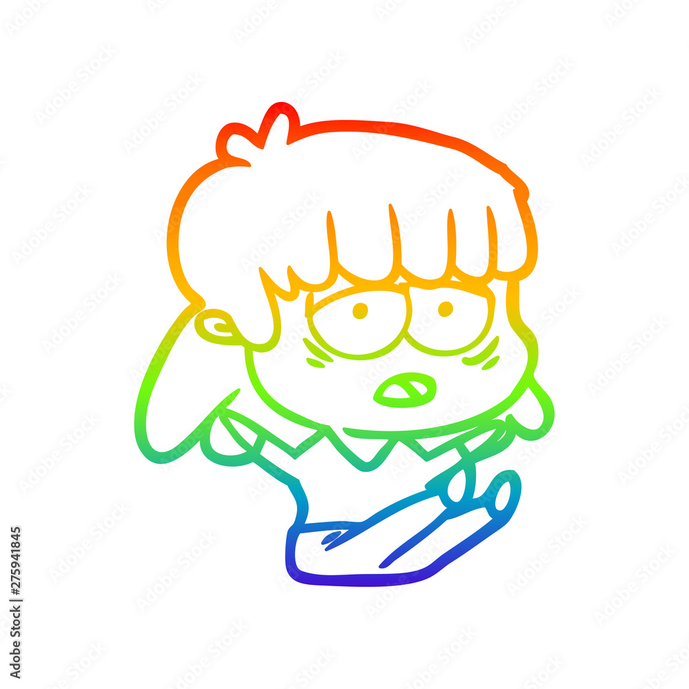 rainbow gradient line drawing cartoon tired woman rainbow gradient line drawing cartoon tired woman