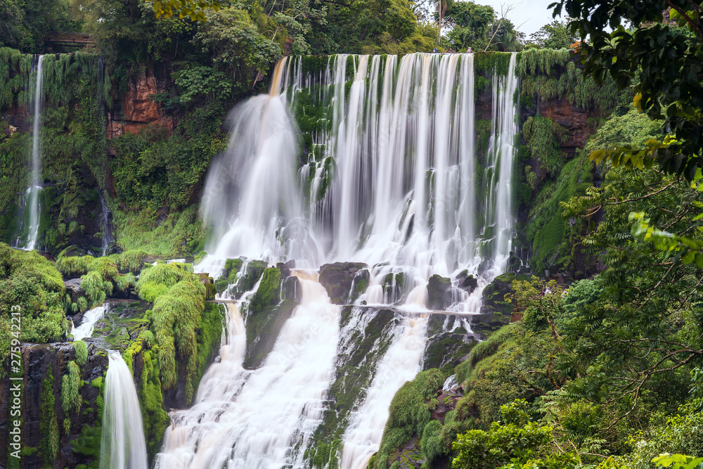 Landscape with the Iguazu waterfalls in Argentina, one of the Largest waterfalls in the world.