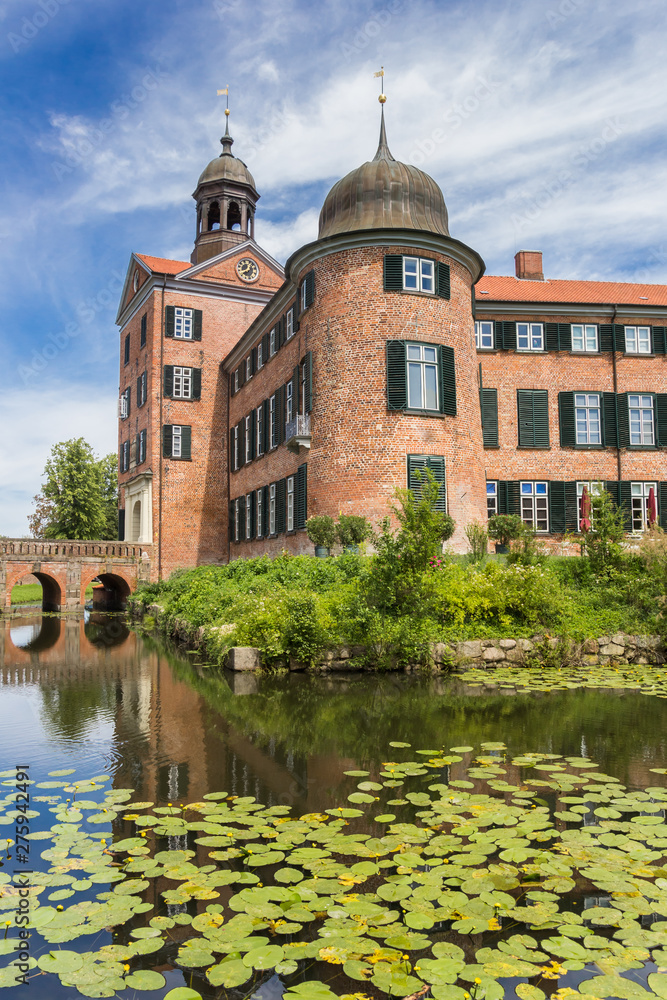 Pond and towers of the castle in Eutin, Germany