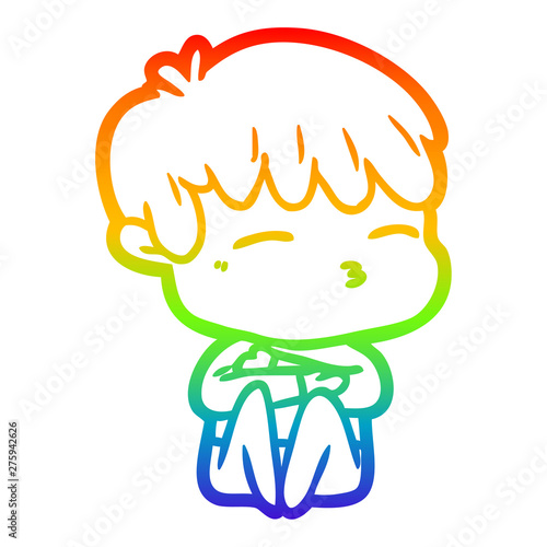 rainbow gradient line drawing cartoon curious boy