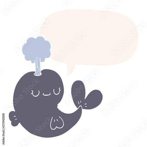 cute cartoon whale and speech bubble in retro style