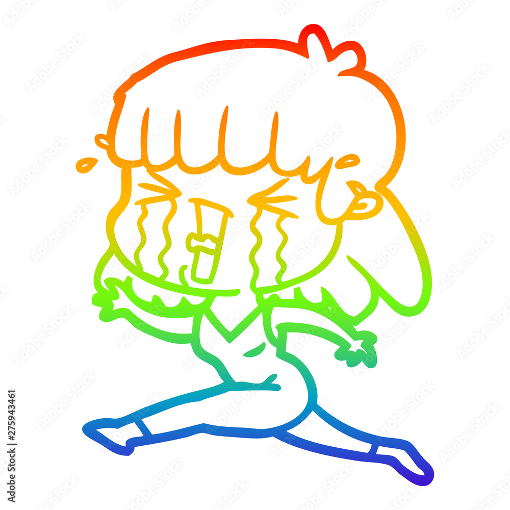 Fototapeta premium rainbow gradient line drawing cartoon woman in tears