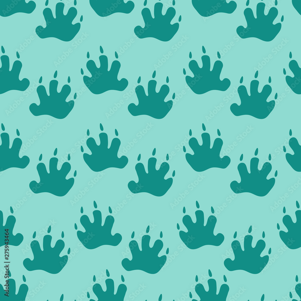  Seamless pattern: footprints on a blue background. Flat vector. Illustration