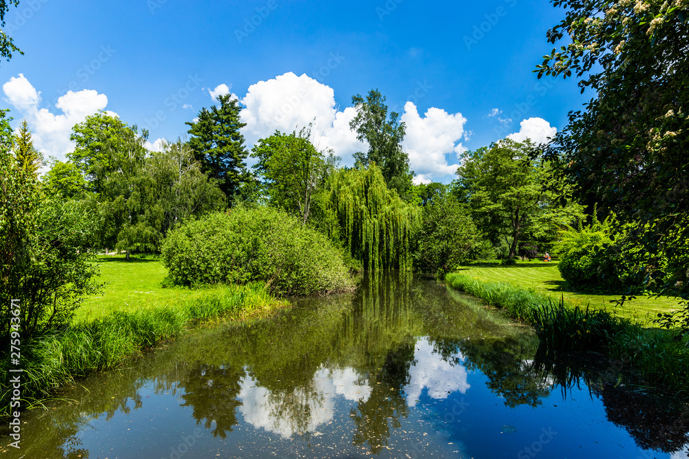 Summer Park canal pond landscape in Czech Republic