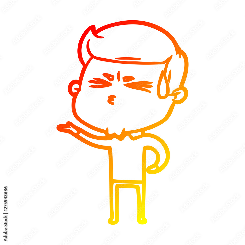 warm gradient line drawing cartoon man sweating warm gradient line drawing cartoon man sweating