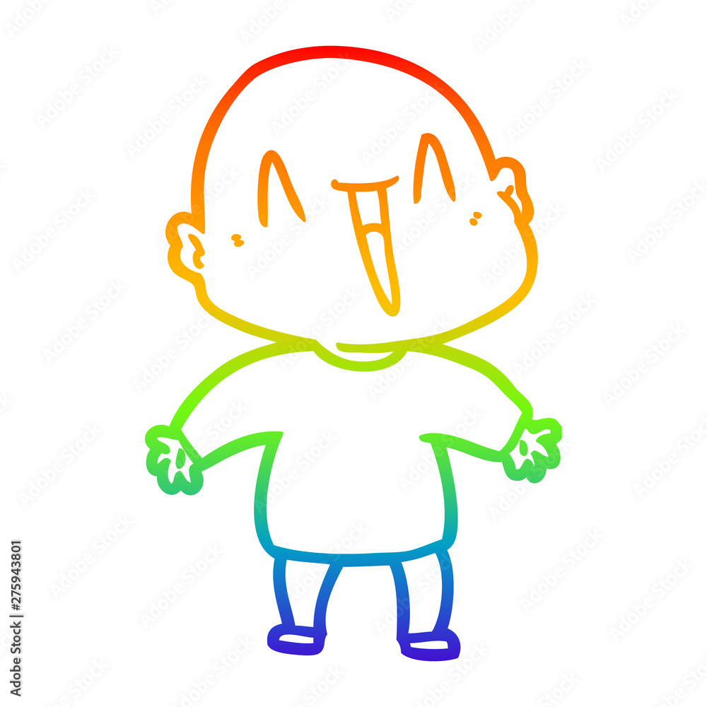 rainbow gradient line drawing happy cartoon bald man rainbow gradient line drawing happy cartoon bald man