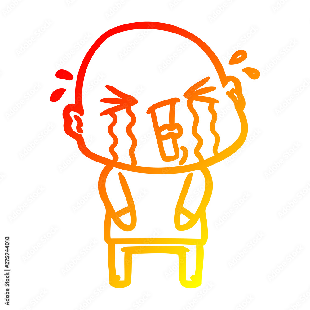 warm gradient line drawing cartoon crying bald man warm gradient line drawing cartoon crying bald man