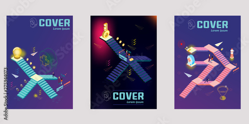 Staircase 3D isometric abstract vector illustration. Business cover book design